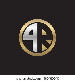 PR initial letters circle elegant logo golden silver black background