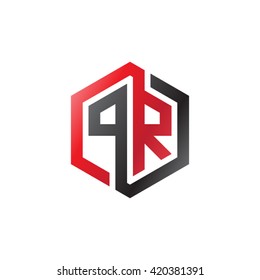PR initial letters looping linked hexagon logo red black