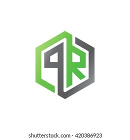 PR initial letters looping linked hexagon logo black gray green