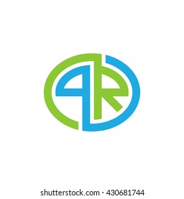 PR initial letters looping linked ellipse logo blue green
