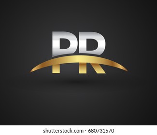 PR initial logo company name colored gold and silver swoosh design. vector logo for business and company identity.
