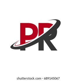 PR initial logo company name colored red and black swoosh design, isolated on white background. vector logo for business and company identity.