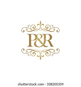 P&R Initial logo. Ornament ampersand monogram golden logo