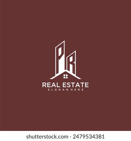 PR initial monogram building and roof logo for real estate
