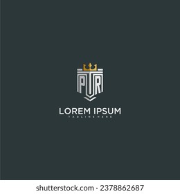 PR initial monogram for crown and shield logo design