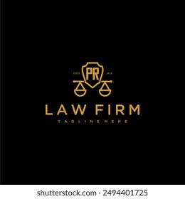 PR initial monogram for lawfirm logo with scales and shield luxury image