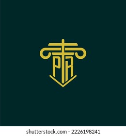 PR initial monogram logo design for law firm with pillar vector image