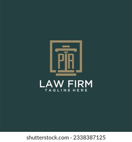 PR-Initial-Monogramm-Logo für Anwälte mit Säulendesign auf kreativem Quadrat