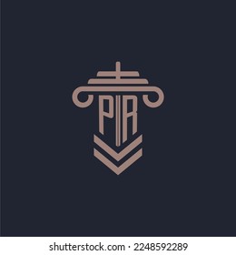 PR initial monogram logo with pillar design for law firm vector image