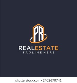 PR initial monogram logo real estate with building style design vector