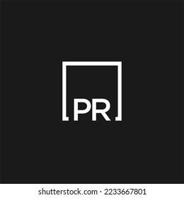 PR initial monogram logo with square style design