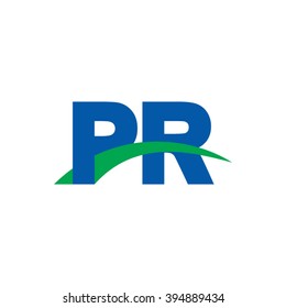 PR initial overlapping swoosh letter logo blue green