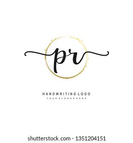 PR initial signature logo. handwriting logo template vector,