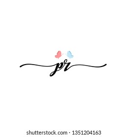 PR initial signature logo. handwriting logo template vector,
