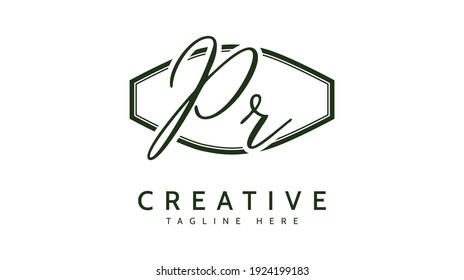 PR Initials, handwriting logo vector