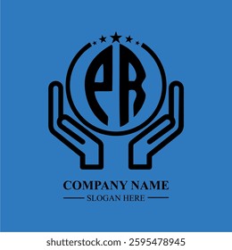 PR initials held within hands, symbolizing trust and protection. The circle represents unity, while stars highlight excellence and ambition.