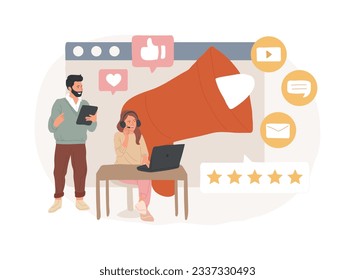 PR isolated concept vector illustration. Public relations service, promotion strategy, website element, menu bar, corporate event, newsletter, PR, user interface, communication vector concept.