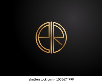 PR Letter circle shape gold color logo Design