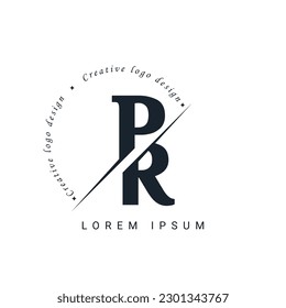 Diseño de logotipo de carta PR con corte creativo. Diseño de logotipo creativo