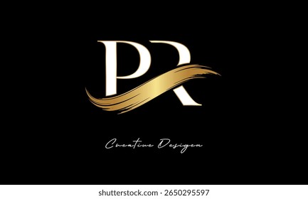 PR Letter Monogram Logo – Elegant Gold Brush Stroke Letter mark for Luxury Branding, Fashion, Boutique  Premium Identity Design
