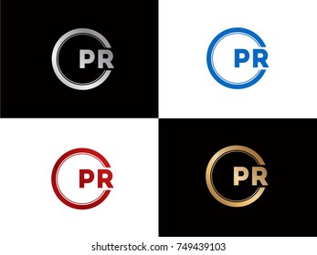 PR Logo. Letter Design Vector with Red and Black Gold Silver Colors
