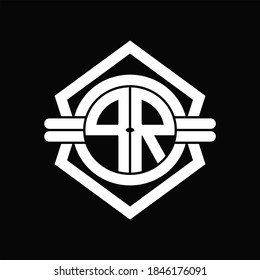 PR-Logo-Monogramm mit kreisförmiger Form, isoliertes Hexagon-Emblem, abgerundete Design-Vorlage auf schwarzem Hintergrund