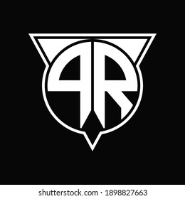 PR Logo monogram with circle shape and half triangle rounded on black background