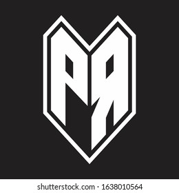 PR Logo monogram with emblem line style isolated on black background
