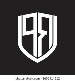 PR Logo monogram with emblem shield design isolated on black background