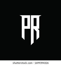 PR logo monogram with emblem shield style design template