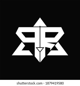 PR Logo monogram isolated with triangle shape design template on black background