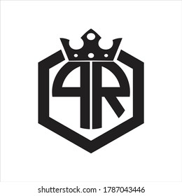 PR Logo monogram rounded by hexagon shape with crown design template on white background