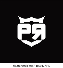 PR Logo monogram with shield around crown shape design template