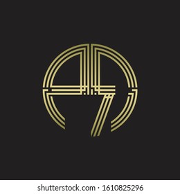 PR Logo monogram triple ribbon style line design template isolated with gold color