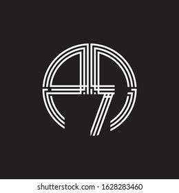 PR Logo monogram triple ribbon style line design template isolated on black background