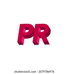 PR logo. Public Relations 3D icon. Minimal abstract vector business symbol.
