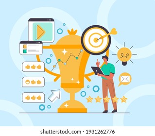 PR management smm successful business social media reviews concept. Vector flat graphic design illustration