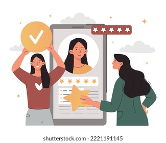 PR manager concept. Girl creates good opinion about client, promotes character, popular personality. Poster or banner, promotion on Internet and social networks. Cartoon flat vector illustration