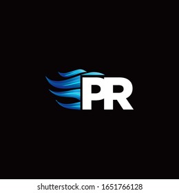 PR monogram logo with blue fire style design template