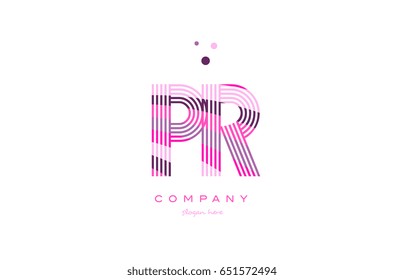 pr p r alphabet letter logo pink purple line font creative text dots company vector icon design template