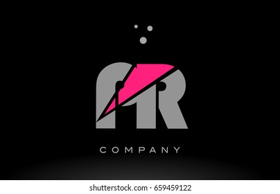 pr p r alphabet letter logo pink grey black creative company vector icon design template