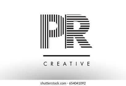 PR P R Black and White Letter Logo Design with Vertical and Horizontal Lines.