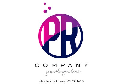 PR P R Circle Letter Logo Design with Purple Magenta Dots Bubbles Vector Illustration