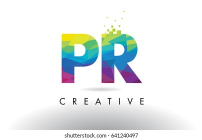 PR P R Colorful Letter Design with Creative Origami Triangles Rainbow Vector.
