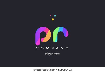 pr p r  creative rainbow green orange blue purple magenta pink artistic alphabet company letter logo design vector icon template
