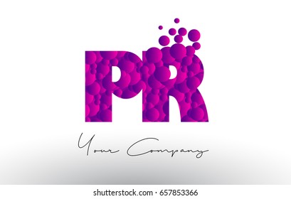 PR P R Dots Letter Logo with Purple Pink Magenta Bubbles Texture Vector.