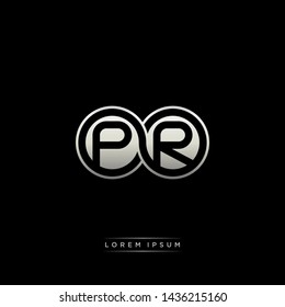 PR P R initial letter linked circle capital monogram logo modern template silver color edition