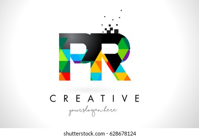 PR P R Letter Logo with Colorful Vivid Triangles Texture Design Vector Illustration.