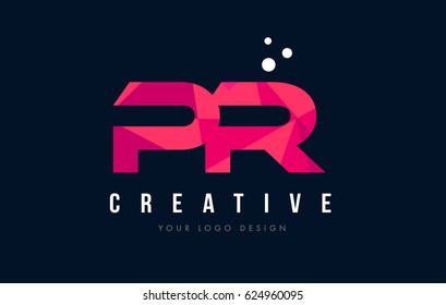 PR P R Purple Letter Logo Design with Low Poly Pink Triangles Concept