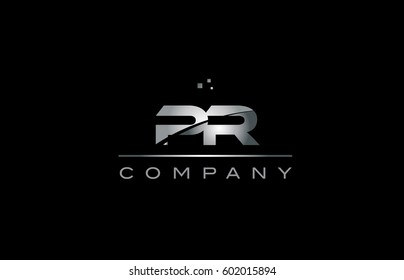 pr p r  silver grey metal metallic alphabet technology company letter logo design vector icon template black background